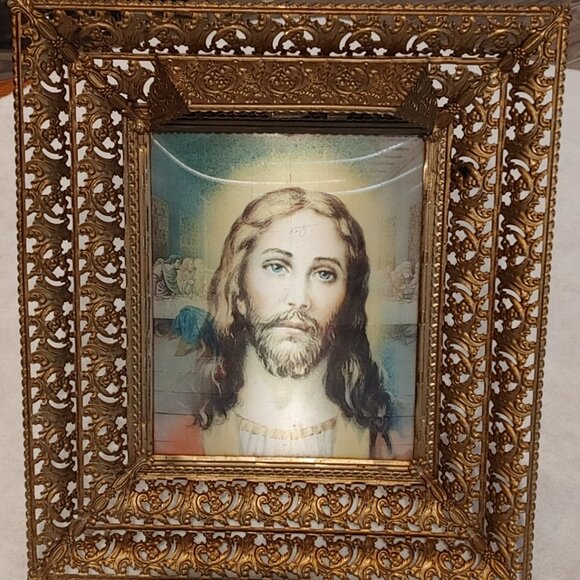 Underwriters Laboratories, Inc. Other - Vintage 1950s Lenticular Lighted Metal Frame Jesus the Last Supper Art
